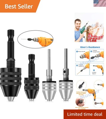 Versatile 4-Piece Keyless Drill Chuck Set for 1/4, 1/8 & 1/16 Inch Adaptability
