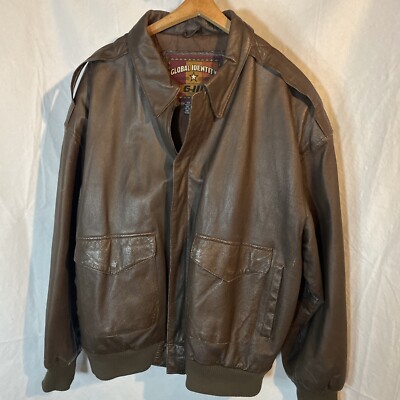 Vintage Global Identity G-III Brown Leather Bomber Jacket Full Zipper - READ -1X