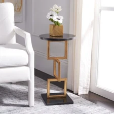 SAFAVIEH Cassidy Gold Leaf Accent Table | Gold / Black |
