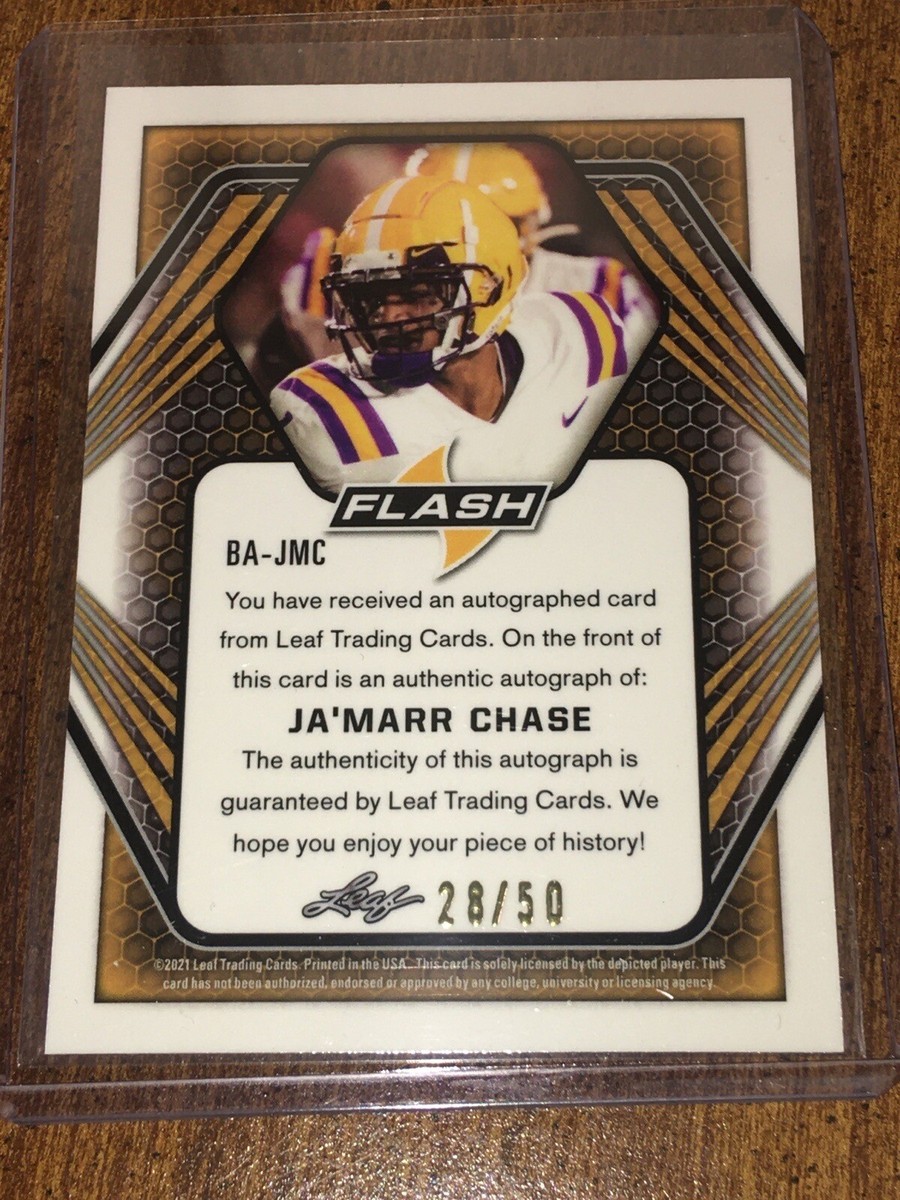 JA'MARR CHASE 2021 LEAF FLASH PURPLE SPECKLE AUTOGRAPH #28/50