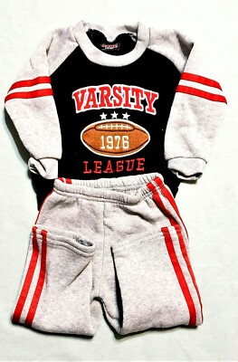Mad Game 2 Piece Sweatsuit Boys 18 Months Gray Black Red Varsity Football League