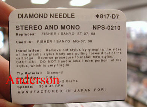Diamant neuf Sanyo ST 26 / 36 / Sharp STY 705 NOS