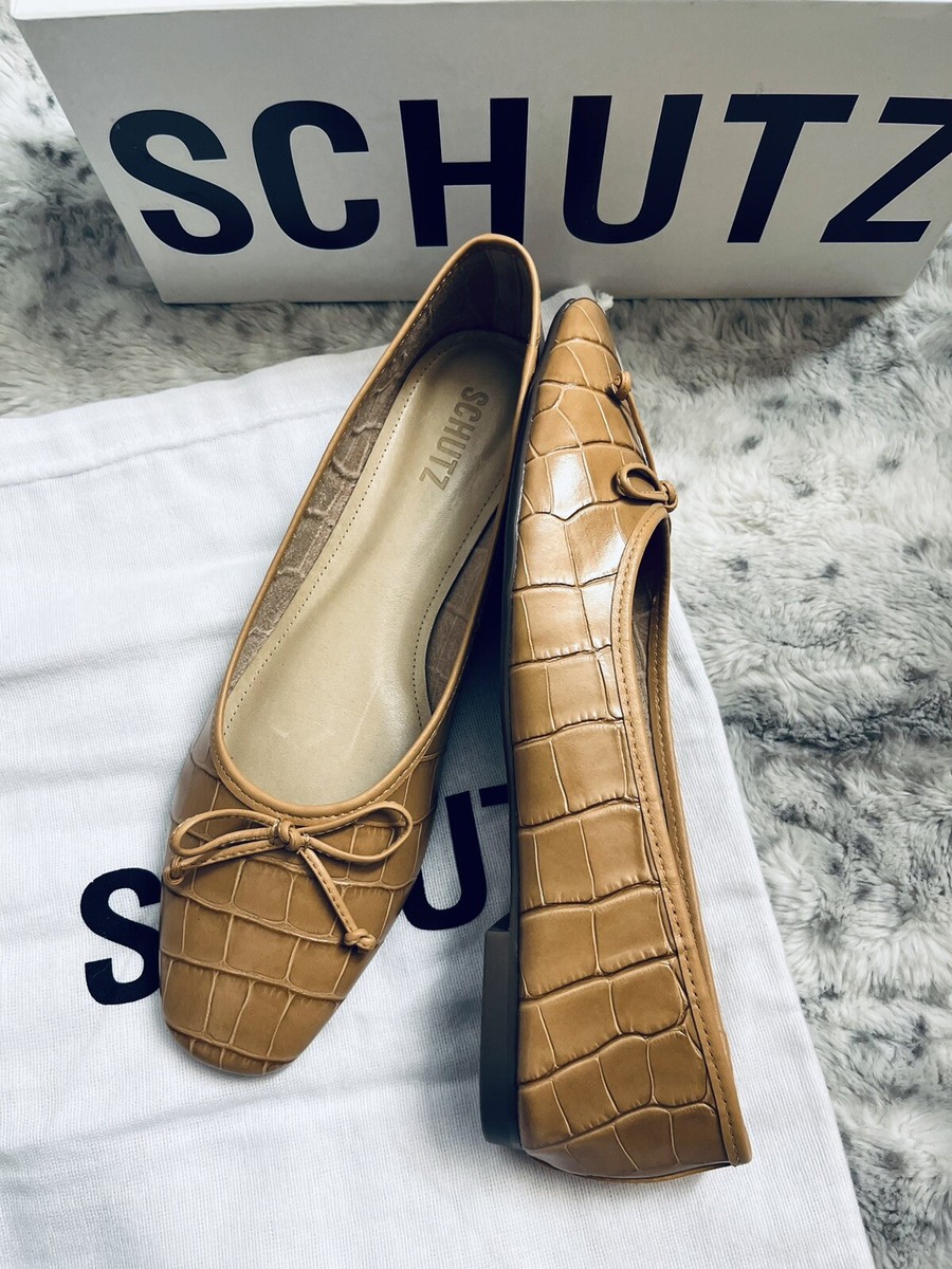 SCHUTZ ARISSA Croc Embossed Leather Ballet Flats in Honey Peach