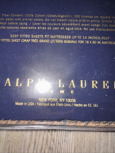 RAR Vintage Ralph Lauren Hahnentritt King Size Spannbettlaken New Old Stock USA - Bild 3 von 5