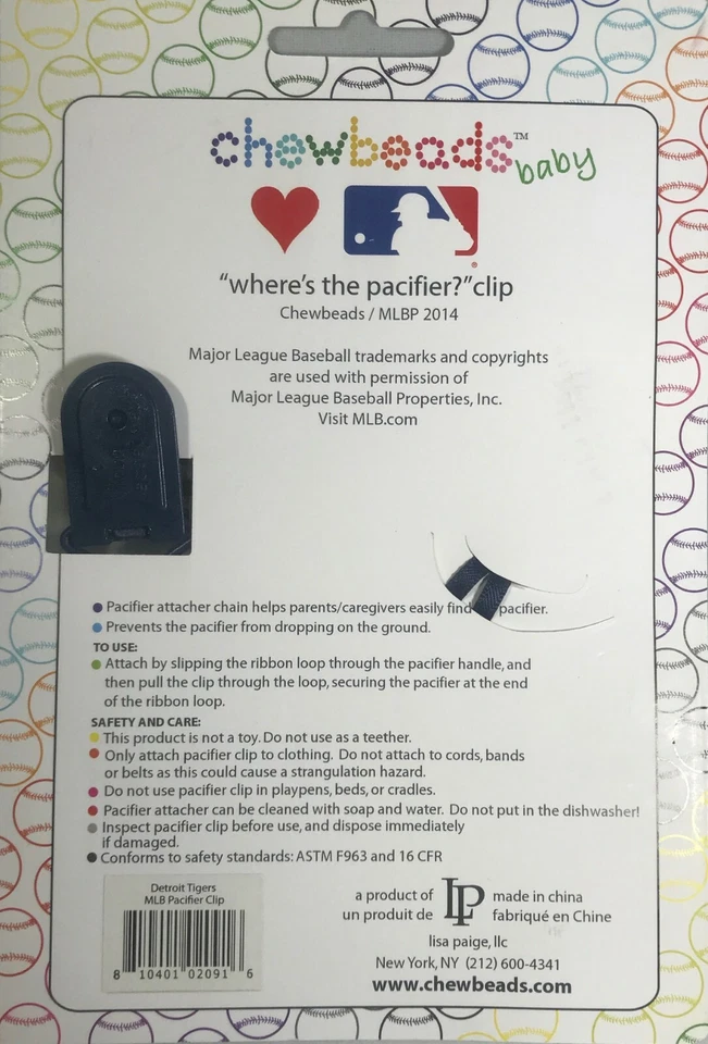 Soporte de clip para chupete de bebé Chewbeads silicona seguro Detroit Tigers béisbol. Nuevo Foto 4 de 4