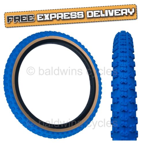 Baldys 20 x 2.125 BMX Mountain Bike BLUE / TAN WALL Knobby Tread TYRE - Afbeelding 1 van 9
