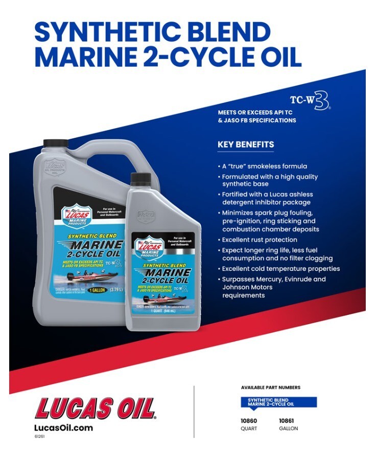 Lucas Oil 10861 Synthetic Blend 2-Cycle Marine Oil w/ Additive 1 Gallon Bottle