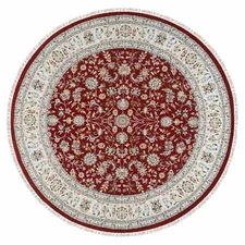 9'1"x9'1" Red Hand Knotted Nain Flower Design 250 KPSI Wool Round Rug R64728