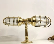 Antique Marine Bulkhead Swan Neck Wall Light Vintage Brass Twin Opposite Fixture