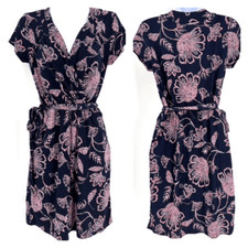 Banana Republic Navy & Pink Floral Knit Wrap Dress Size XS Office Career Casual