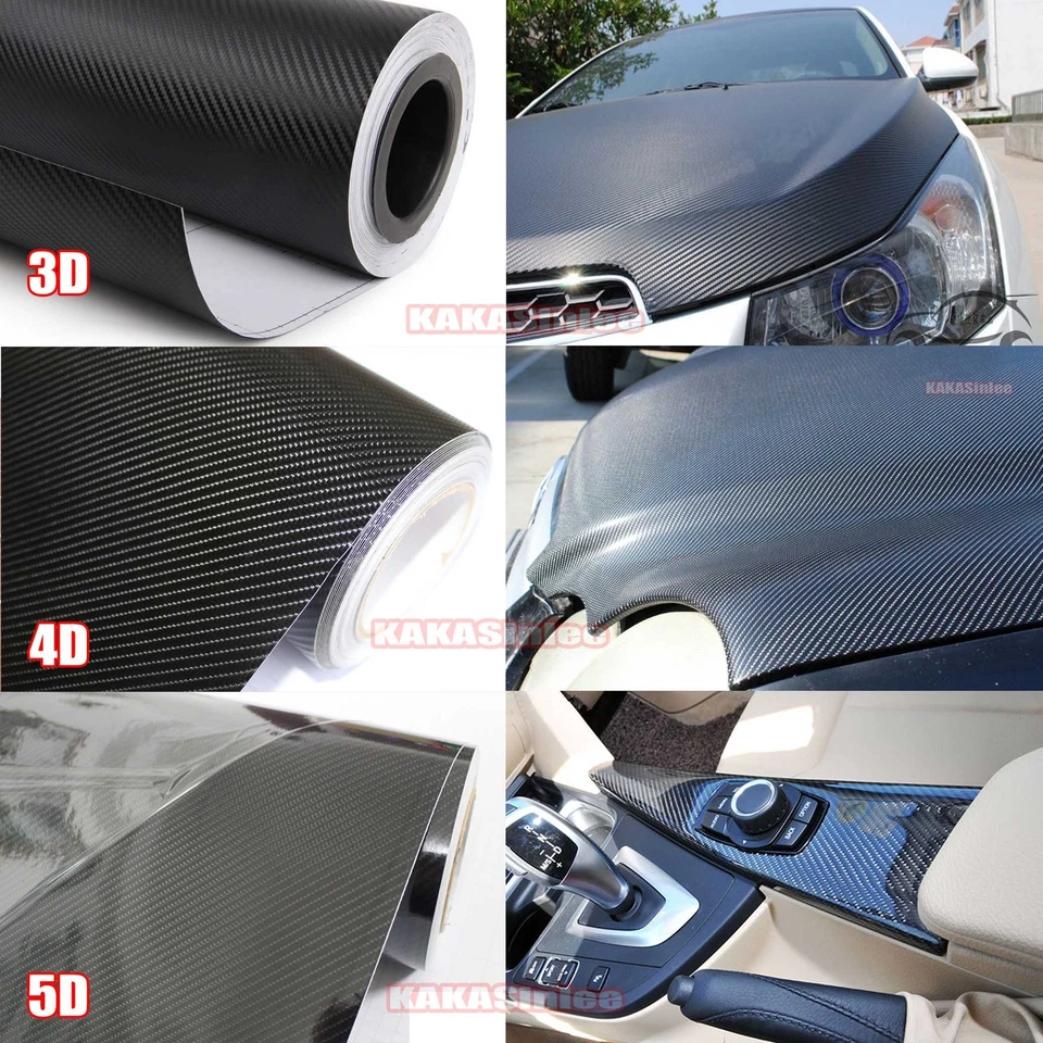 Black 2D 3D 4D 5D Carbon Fiber Car Motor SUV Hood Wrap Vinyl Strip Sticker US - Изображение 2 из 4