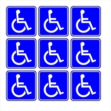 Disabled Wheelchair Symbol BLUE Set of 9 - Handicapped - Window Bumper Sticker