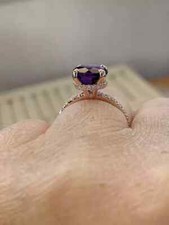 Lab Created 3Ct Round Purple Amethyst Halo Engagement Ring 14k Rose Gold Plated