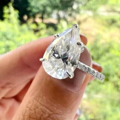 4Ct Pear Cut Lab-Created Diamond Women's Engagement Ring 14k White Gold Plated