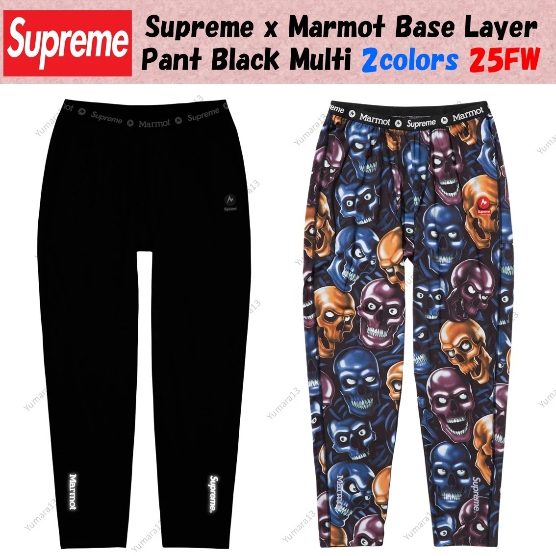 Supreme x Marmot Base Layer Pant Black Multi 2colors 25FW