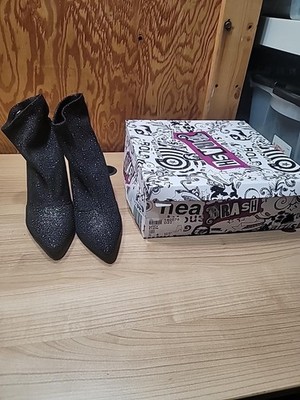 Brash Spicy Etain Womens 6 Black Glitter Pointed Toe Ankle Boots Heels NIB