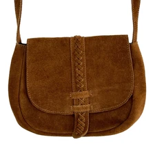 World Market Suede Leather Crossbody Bag Purse Flap Brown Boho Hippie Festival
