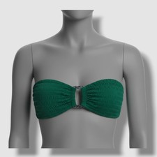 Bar III Women's Green Pucker Up Textured Bandeau Bikini Top Swimwear Size M