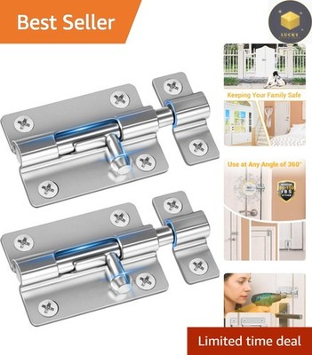 Polished Silver Door Security Latch Lock - Easy Install 2 Pack with Screws