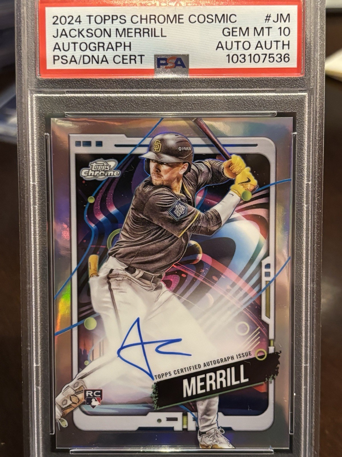 2024 Topps Cosmic Chrome Jackson Merrill Refractor Rookie Auto RC PSA 10 GEM