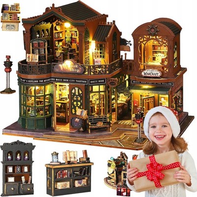 DIY Book Nook Kit 3d Holz Puzzle Bücherregal Dekor Miniatur Haus mit LED Light
