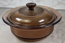  Corning Ware Vision V-30-B Amber 24oz 750ml Ribbed Casserole Dish & Lid 