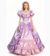Vintage Purple Pink Victorian EveningDress Puff Sleeve Ruffles Lace CostumeDress
