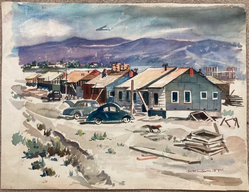 Isabel Scheidt Original Watercolor Painting Landscape/Buildings Circa 1930s