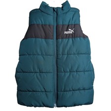 Puma Boys S/6 Forest Green Black White Logo Full Zip High Neck Kids Puffer Vest