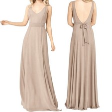 Show Me Your MuMu Jenn Maxi Dress XXS XS SMALL Soft Beige Crisp Chiffon Low Back