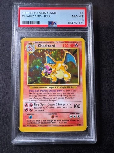 1999 POKEMON BASE SET UNLIMITED #4 CHARIZARD-HOLO PSA 8 NM/M