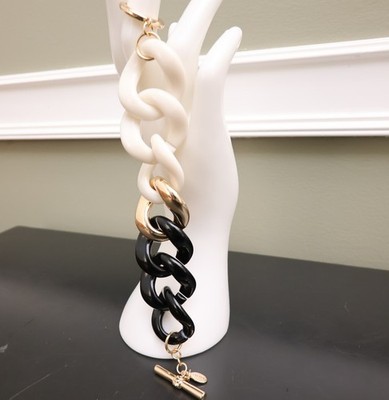 Linea by Lous dell'Olio bracelet curb link chain ivory black acrylic goldtone