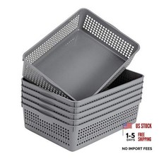 Plastic Organizing Baskets/Storage Tray Baskets,6-Pack,Gray