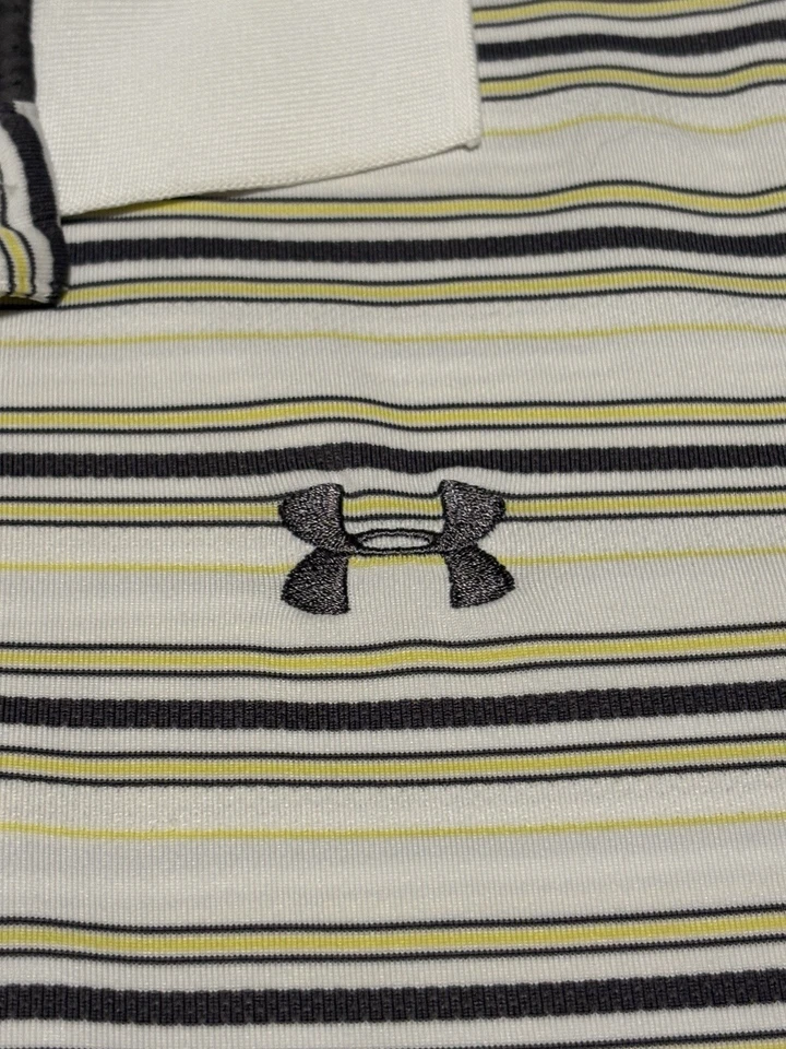 Camisa polo de golf Under Armour UA a rayas blanca gris XL para hombre Foto 4 de 4