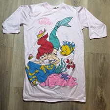 Rare Vintage The Little Mermaid Pink Pajama Shirt Dress Disney Kids Size 14