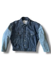 Vintage 80s Guess Denim Zip Off Vest  Jacket Combo Size M Plaid Lined Oversized