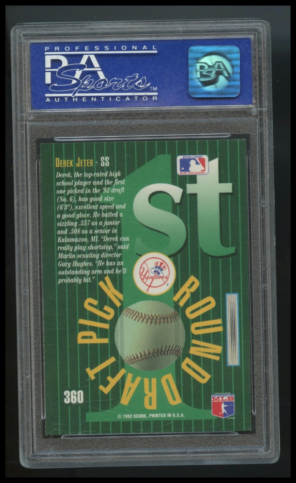 1993 Select #360 Derek Jeter New York Yankees RC Rookie HOF PSA 8 NM-MT view 2