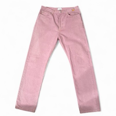 RHUDE Pink Denim Straight Jeans Cotton Logo Button Accents 5-Pocket Men
