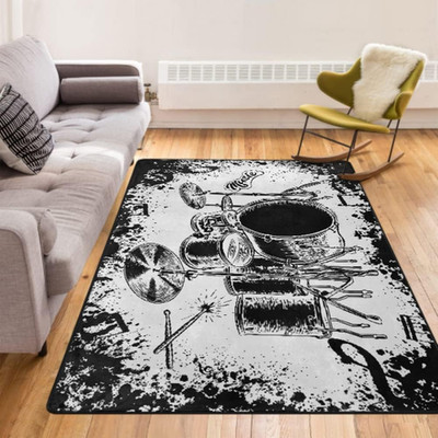 Vintage Drum Set Music Area Rug Non-Slip Soft Carpet for Home Decor 5'X7
