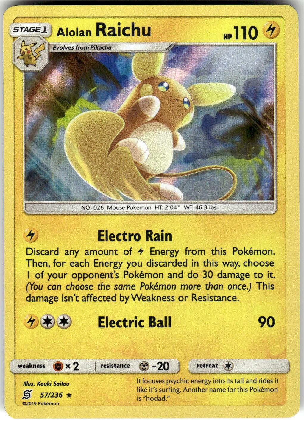 Alolan Raichu Holo 57/236 Unified Minds Pokemon NM Fast Ship