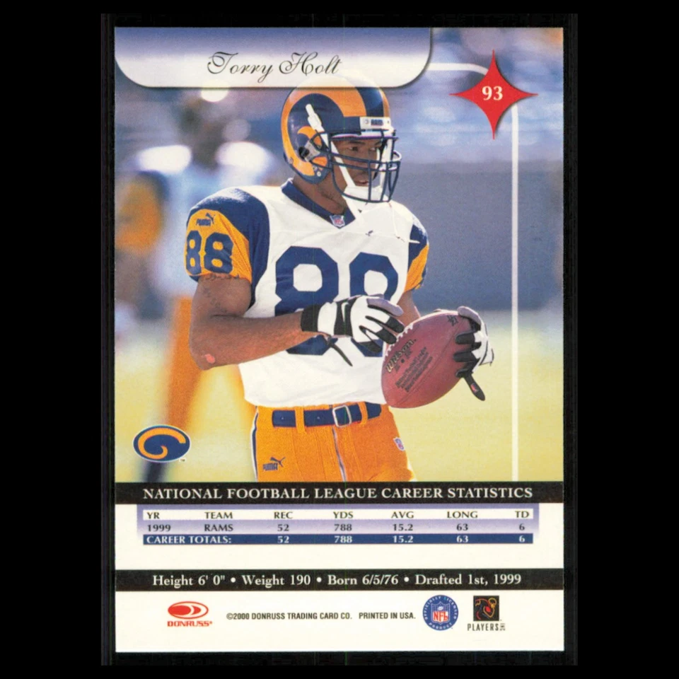 Torry Holt #93 2000 Donruss Elite St. Louis Rams Football Card NFL NM - Image 2 of 3