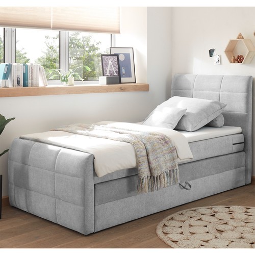 Boxspringbett - silber - H2 - 120x200 cm Doppelbett Polsterbett Gästebett - Bild 7 von 9