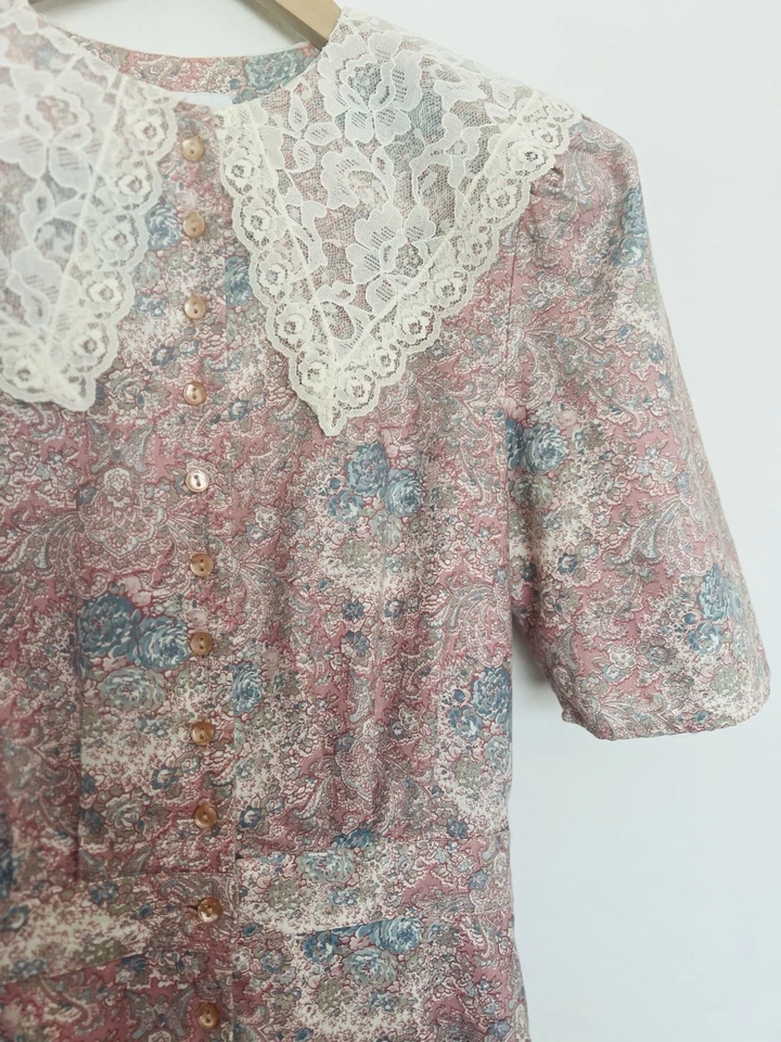 Betsy's Things VTG Floral Print Dress Edwardian Babydoll Lace Cottage-Core Boho - Image 2 of 4