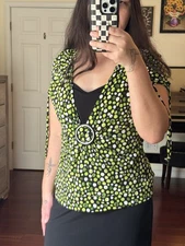 Groovy Retro vibe Notations Women’s Blouse Size Large Green