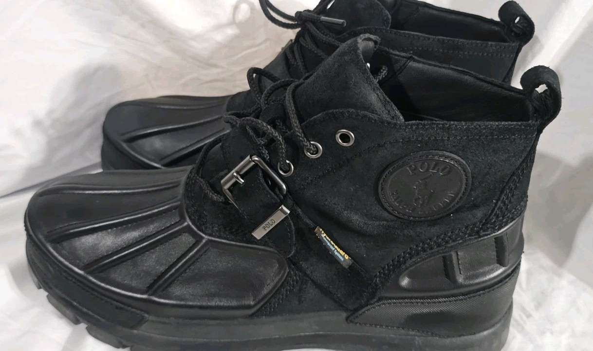 SAOLA Stivali Polo Ralph Lauren Oslo bassi WP suola a strappo neri uomo taglia 12 nuovi senza scatola difetto