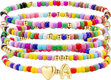 Gifts for Girls Kids - 5PCS Colorful Beaded Initial Bracelets for Girls, Cute St