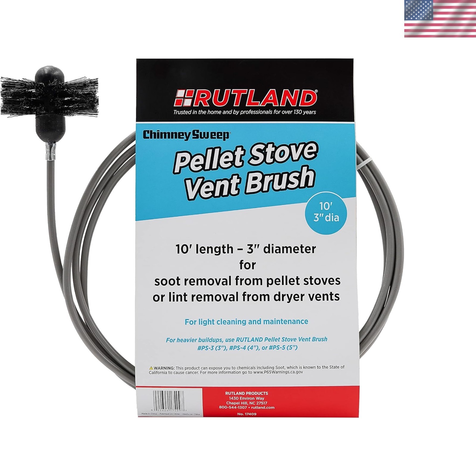 Rutland 3-Inch Brush for Efficient Cleaning of Pellet Stove 