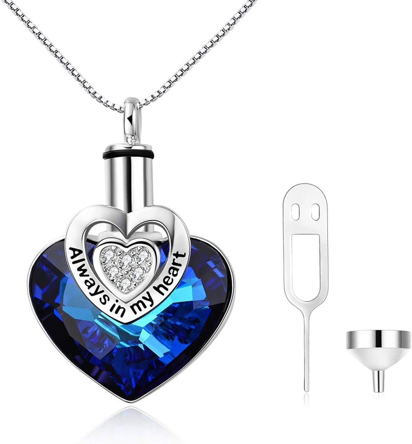 Heart URN Necklace S925 Sterling Silver Cremation Necklaces for Ashes Embellishe