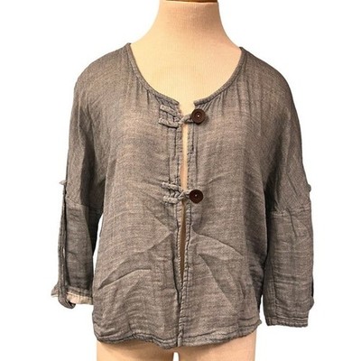 Et' Lois 2 Button Jacket Lightweight Cotton Lagenlook Size XS Blue Made in USA