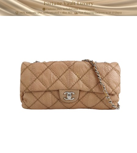 CHANEL Classic Flap Medium Beige Exotic Leather Silver HW Shoulder Bag Duty Paid